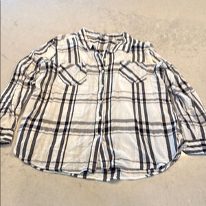 Lucky Brand Plaid Button Up Shirt Black and White XL